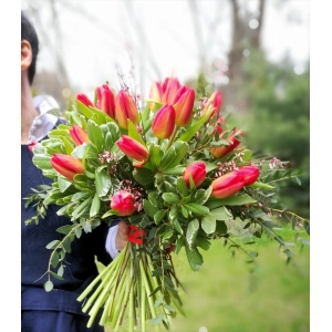 Bukiet z czerwonych tulipanów. Czerwone Korale